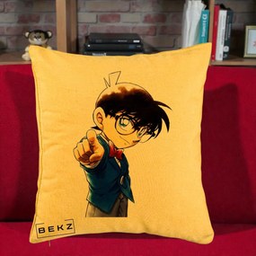 Perna Personalizata Detective Conan Conan Arata, 40x40 cm, Galben, Husa Detasabila, Perna Inclusa, BEKZ®