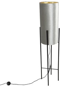 Lampa de podea moderna neagra cu abajur din catifea gri - Rich