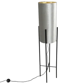 Lampa de podea moderna neagra cu abajur din catifea gri - Rich
