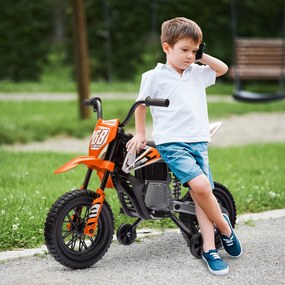 AIYAPLAY Motocicletă Electrică pentru Copii, 12V Motocicletă pentru Copii cu Muzică, Vehicul pentru Copii cu Rotile de Sprijin, 3-6 ani, Portocaliu | Aosom Romania
