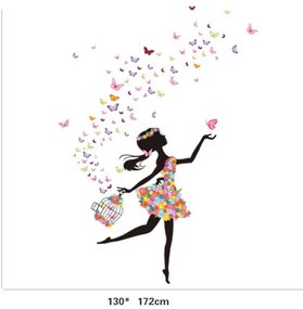Autocolant de perete "Fetița cu fluturi și cușcă" 130x170 cm
