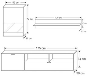 MEBLINE Set mobilă ALANI Negru / Concreto