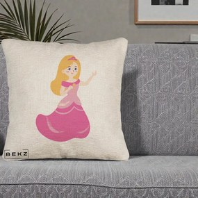 Perna Personalizata Printesa Roz cu Microfon, 40x40 cm, Bej Canapea, Husa Detasabila, Perna Inclusa, BEKZ®