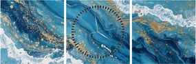Tablou - Marmură bleu cu aur II. (cu ceas) (90x30 cm)