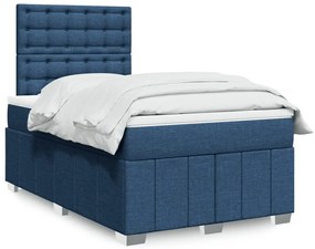 vidaXL Pat box spring cu saltea, albastru, 120x200 cm, textil
