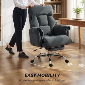 HOMCOM Scaun de birou rotativ reglabil pe înălțime cu suport lombar, suport pentru picioare, flanel Snow, 80 x 80 x 106-114 cm Gri închis | Aosom Romania