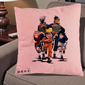Perna Personalizata Naruto Echipa 7 Kakashi Sensei, 40x40 cm, Roz, Husa Detasabila, Perna Inclusa, BEKZ®