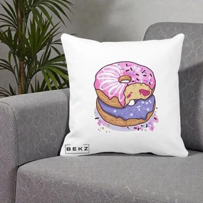 Perna Decorativa Donuts Roz si Mov, 40x40 cm, Alba Mata, Husa Detasabila, Perna Inclusa, BEKZ®