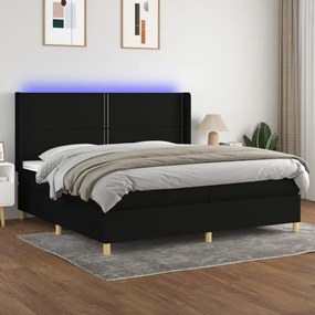vidaXL Pat cu arcuri, saltea și LED, negru, 200x200 cm, textil