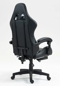 RESIGILAT- Scaun gaming, perne suport lombar si cervical, suport picioare, piele PU, Negru