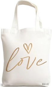 Sacosa de Panza pentru Cumparaturi, Geanta Tote, model Love, 38x34.5 cm, Alba, BEKZ®