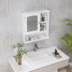 kleankin Dulap cu oglindă de perete pentru baie Dulap de depozitare pentru toaletă cu 1 ușă Niche + rafturi laterale din MDF Alb | Aosom Romania