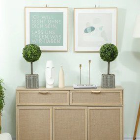 HOMCOM Set de 2 plante artificiale decorative, bile de buxus artificial 50 cm cu ghiveci din plastic împletit și pietre, verde | Aosom Romania