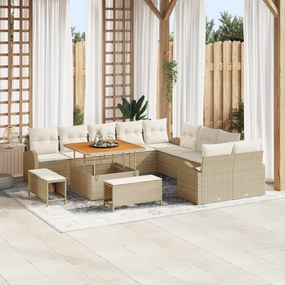 vidaXL Set de Canapea pentru Grădină cu 13 Piese cu Perne, Ratan Bej, Acacia