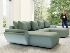 Colțar extensibil dumonde cu ladă de depozitare si sezut confortabil din spuma high-density, Berlin U Enjoy Mint 380x180 cm