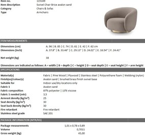 Fotoliu pivotant design elegant Brice, avalon sand 115169 HZ