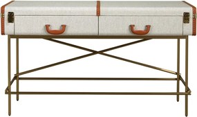 Consola LUX design italian, Tesatura gri deschis, Piele, Metal Golden