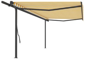 Copertina retractabila manual, cu stalpi, galben  alb, 5x3 m