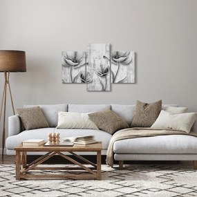 Tablou - Flori alb-negru pe fundal (90x60 cm)