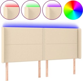 vidaXL Tăblie de pat cu LED, crem, 183x16x118/128 cm, textil