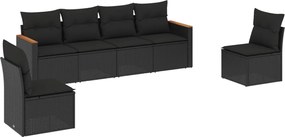 vidaXL Set mobilier de grădină cu perne, 6 piese, negru, poliratan