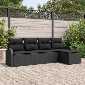 vidaXL Set de canapele pentru grădină cu pernă 5 pcs Negru Rattan poli