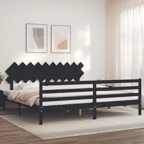 3195310 vidaXL Cadru pat cu tăblie 200x200 cm, negru, lemn masiv