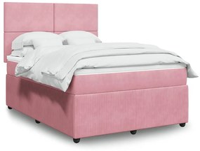 vidaXL Pat box spring cu saltea, roz, 140x190 cm, catifea