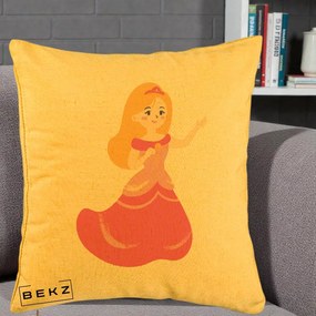 Perna Personalizata Printesa Roz cu Microfon, 40x40 cm, Galben, Husa Detasabila, Perna Inclusa, BEKZ®