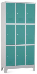 Dulap metalic - 9 cutii, 90 x 45 x 195 cm, picioare fixe, încuietoare cilindrică, verde - ral 6033