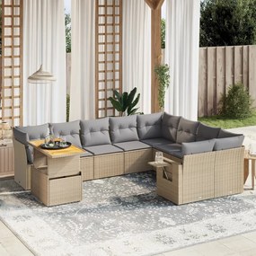 vidaXL Set canapele de grădină cu perne, 10 piese, bej, poliratan