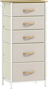 HOMCOM Comodă pentru dormitor cu 5 sertare din material textil, traverse din oțel, suprafață din lemn, 4 buzunare de depozitare, 2 cârlige, bej | Aosom Romania