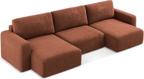 Colțar teracotă extensibil/cu spațiu de depozitare cu tapițerie din chenille (în formă de "U") Kona – Makamii