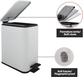Coș de gunoi alb mat cu pedală din oțel 5 l Erik – Spirella