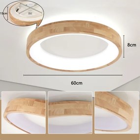 Plafonieră LED Brilagi-LED FALCON WOOD, 40W, 230V, 3 temperaturi de culoare (3000/4000/6000K), 60 cm, corp din lemn