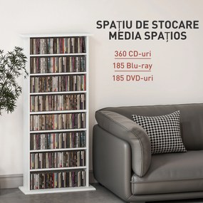 HOMCOM Unitate de Stocare 360 CD/185 DVD/185 Blu-ray - Alb | Aosom Romania