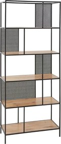 Biblioteca LEON, negru/stejar, 76x33x180 cm
