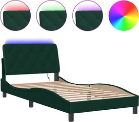 vidaXL Cadru de pat cu LED fără saltea, verde închis, 100x200 cm, catifea
