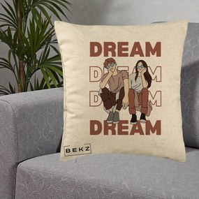 Perna Decorativa Dream Couple Aesthetic, 40x40 cm, Bej, Husa Detasabila, Perna Inclusa, BEKZ®