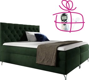 Pat cu boxspring, 140x200, ţesătură verde Velvet, GULIETTE + cadou