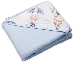 Prosop termic pentru copii cu glugă Baby Nellys, Zburător animale, 100 x 100 cm, albastru 100 x 100