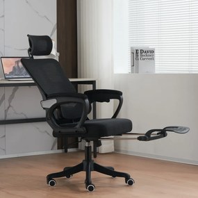 Scaun ergonomic cu suport lombar, tetieră reglabilă, suport pentru picioare, pivotant, Mesh, Negru