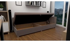 Pat tapițat AMSTERDAM 90x200 cm, cu tăblie reversibilă și spațiu de depozitare, bej