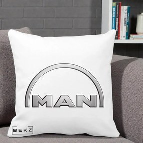 Perna Personalizata cu emblema MAN, 40x40 cm, Alba Mata, Husa Detasabila, Perna Inclusa, BEKZ®