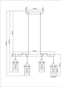 Lustră pe cablu FANNI 4xE27/40W/230V Globo 15564-4H