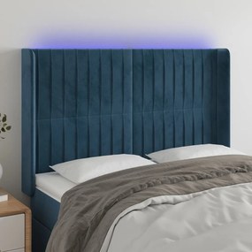 3124338 vidaXL Tăblie de pat cu LED, albastru închis, 147x16x118/128cm catifea