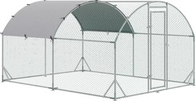 PawHut Coteț pentru Găini de Exterior, 2.8x3.8x2m Recintă din Oțel Zincat cu Acoperiș Impermeabil Anti-UV și Încuietoare, Găini, Iepuri și Rațe | Aosom Romania