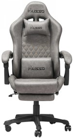 Scaun gaming ergonomic MUSSO 280FG Seria Shark, suport lombar, tetieră, suport pentru picioare, pivotant, mărimea XL, piele PU, Gri