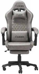 Scaun gaming ergonomic MUSSO 280FG Seria Shark, suport lombar, tetieră, suport pentru picioare, pivotant, mărimea XL, piele PU, Gri