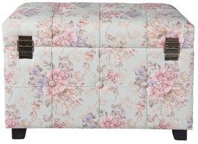 Pouf shabby chic, roz, cu imprimeu floral si spatiu de depozitare, 61x37x43 cm